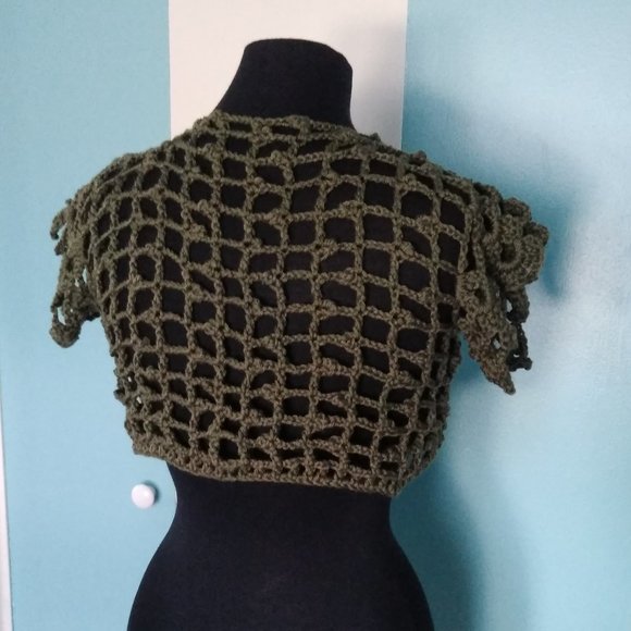 Handmade Crochet Forest Olive Green Vest - Picture 5 of 7